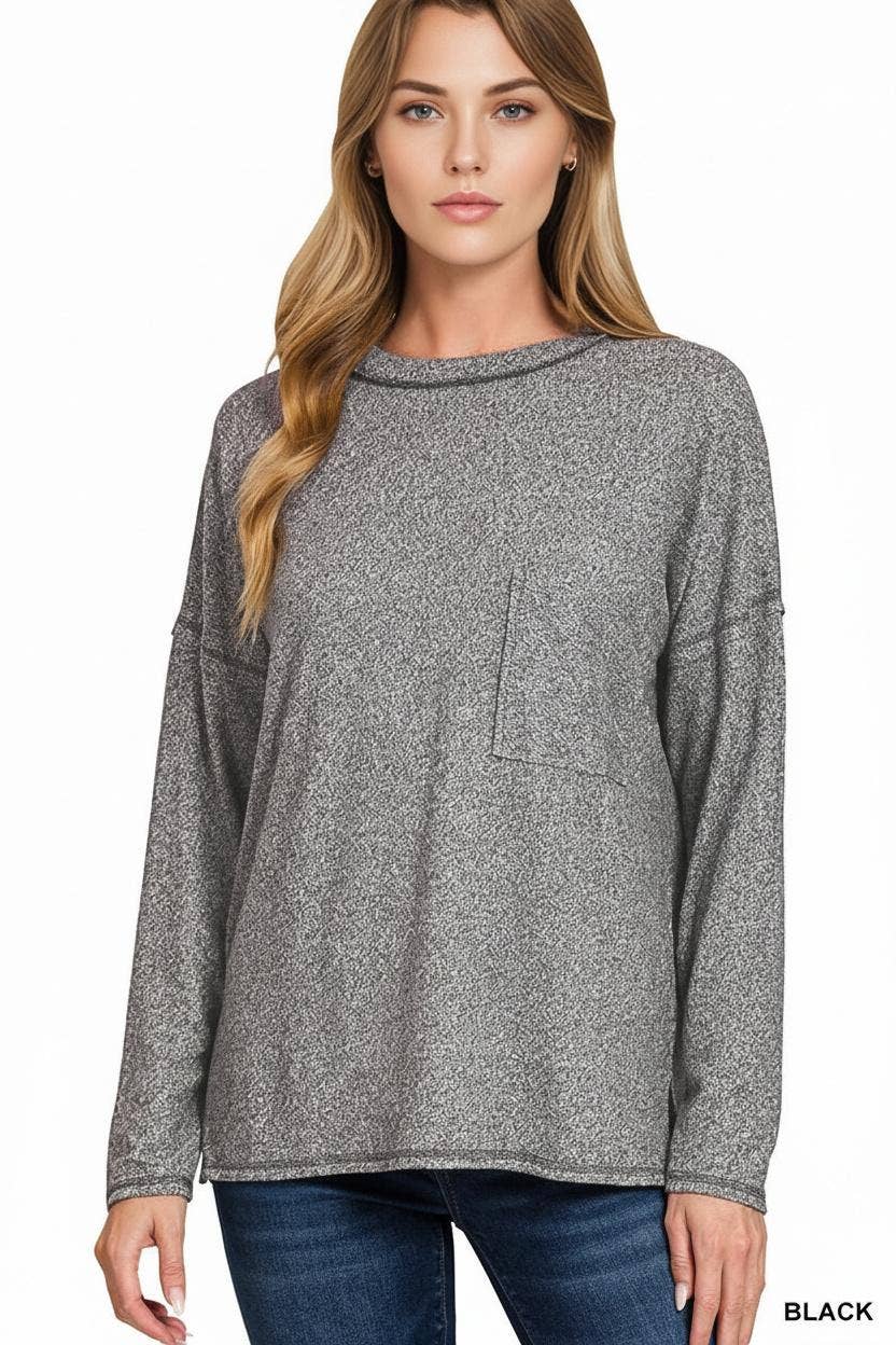 0107 Soft Melange Hacci Round Neck Long Sleeve Tee SI-28779