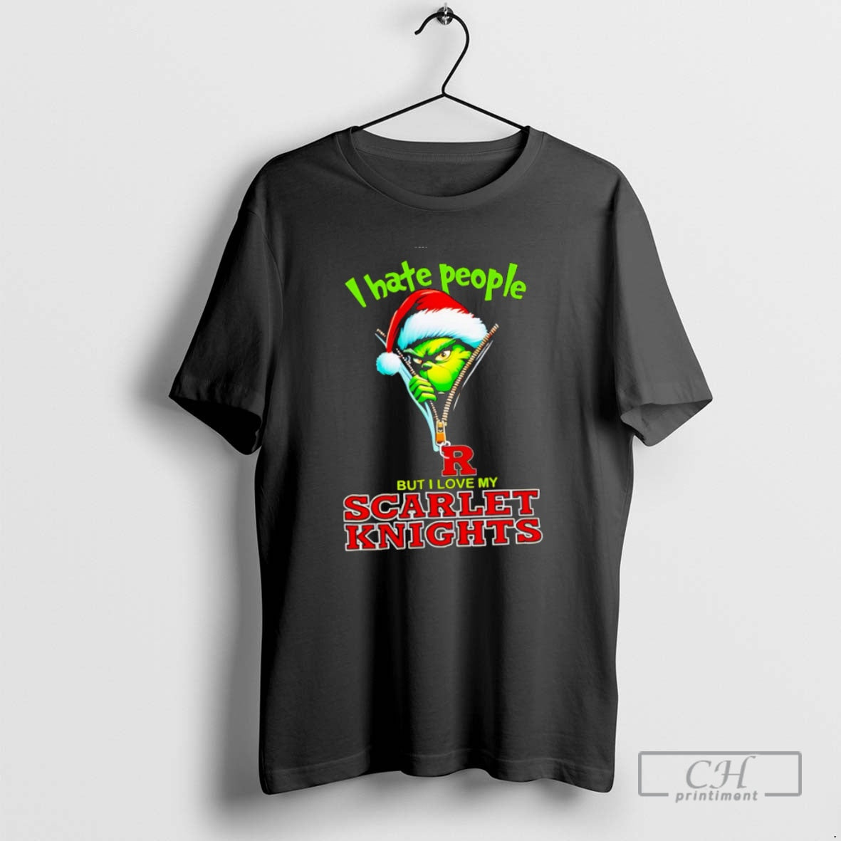 Classic Awesome Grinch Santa Hat I Hate People But I Love My Rutgers Scarlet Knights