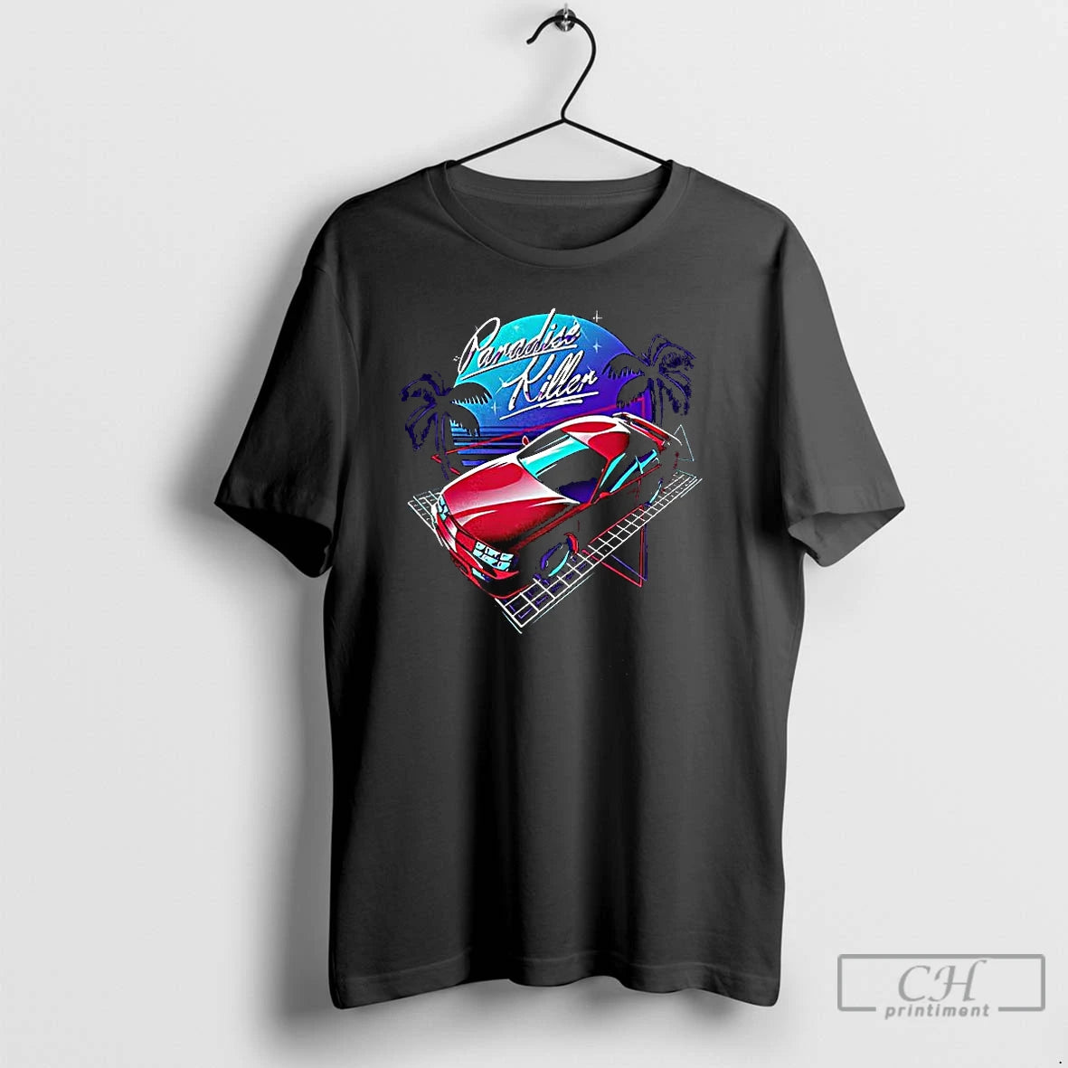 Classic Car And Beach Paradise Killer Synthwave Style Vintage T Shirts