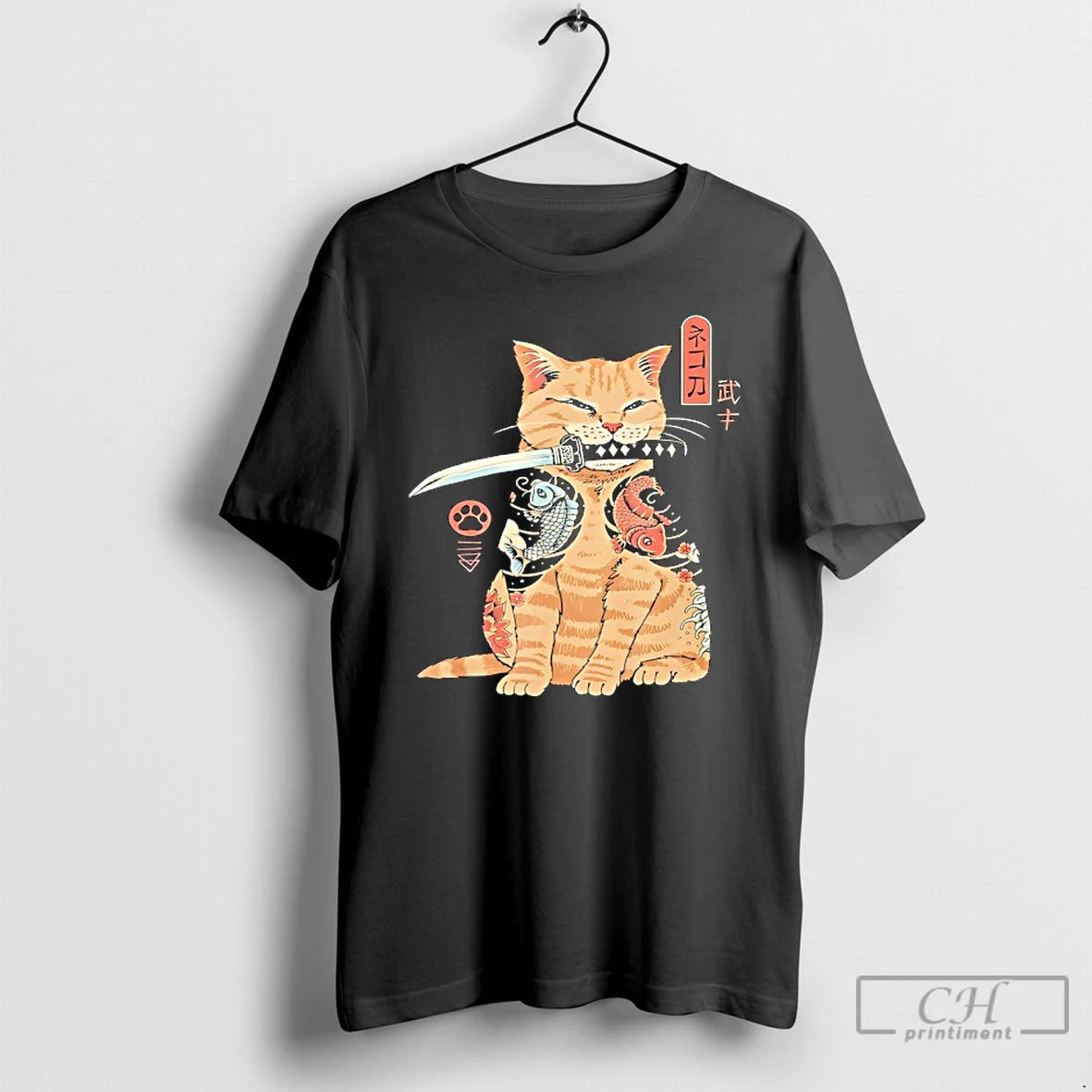 Classic Cats Japanese Samurai Ninja Cat Kawaii Tattoo T Shirts