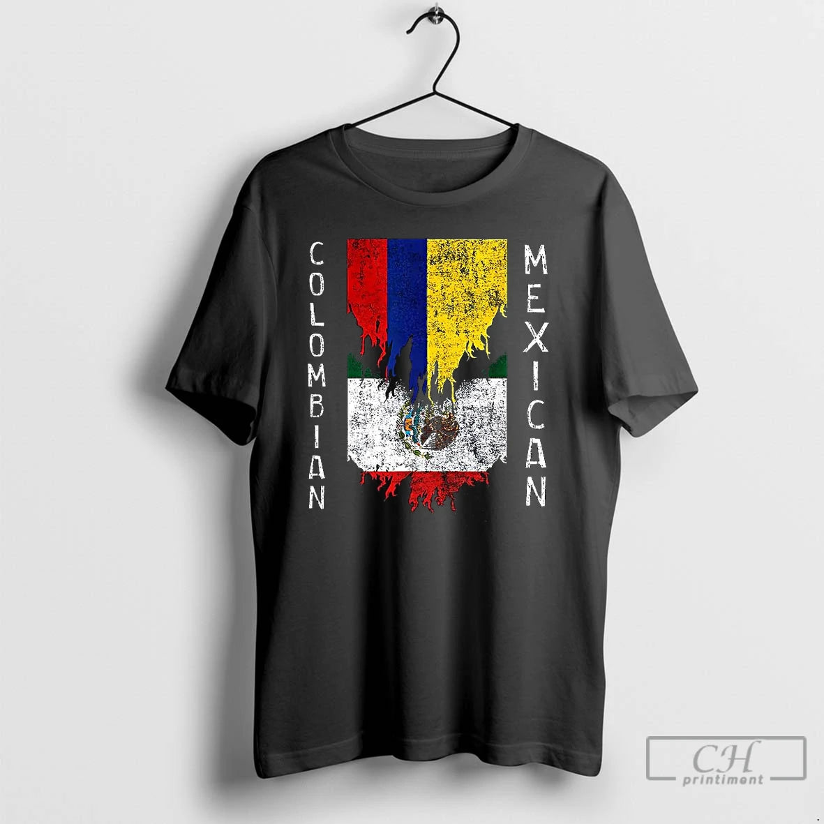 Classic Colombian Mexican Flags Ripped Torn Colombia Mexico T Shirts