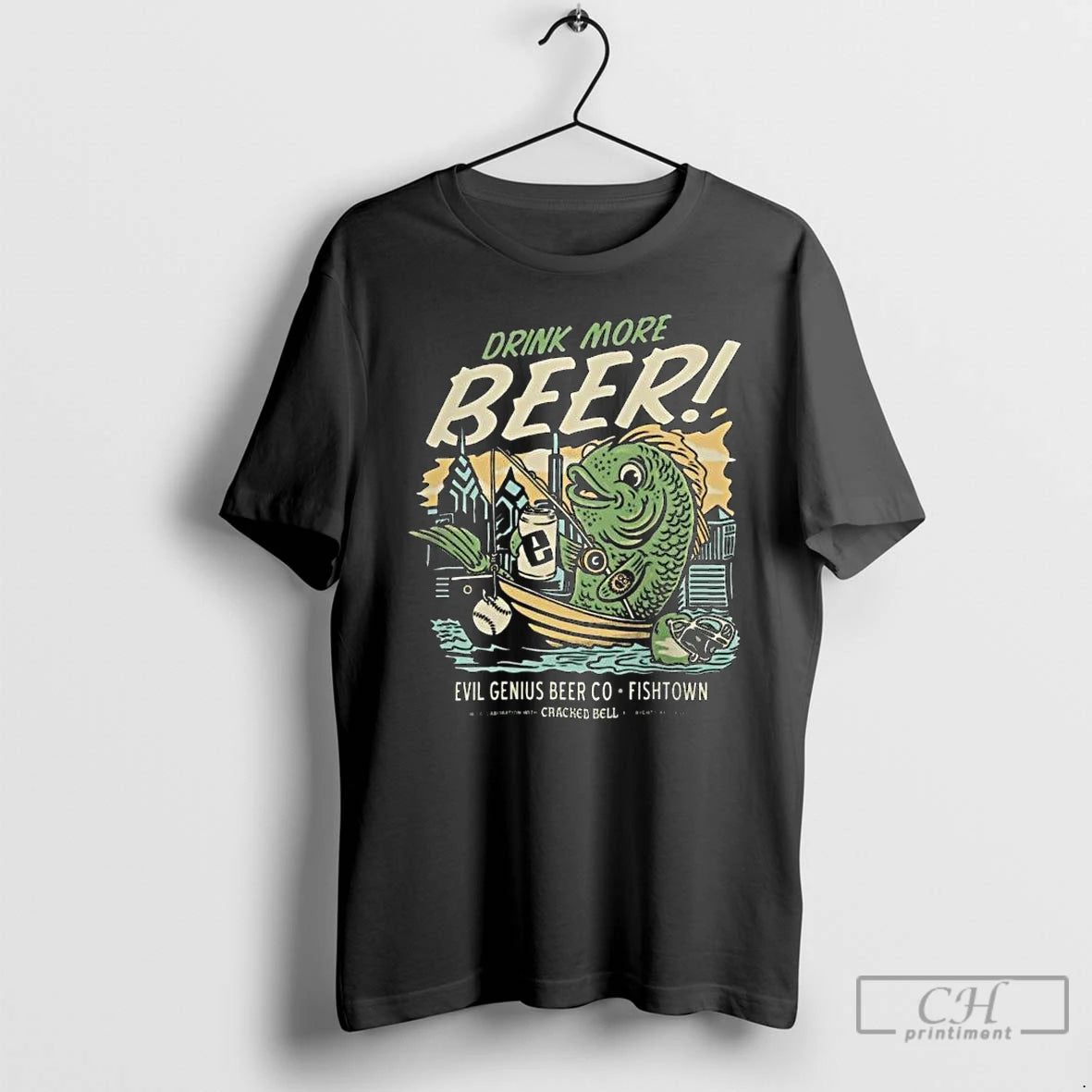 Classic Cracked Bell X Evil Genius Drink More Beer Fishing Long Sleve T Shirts