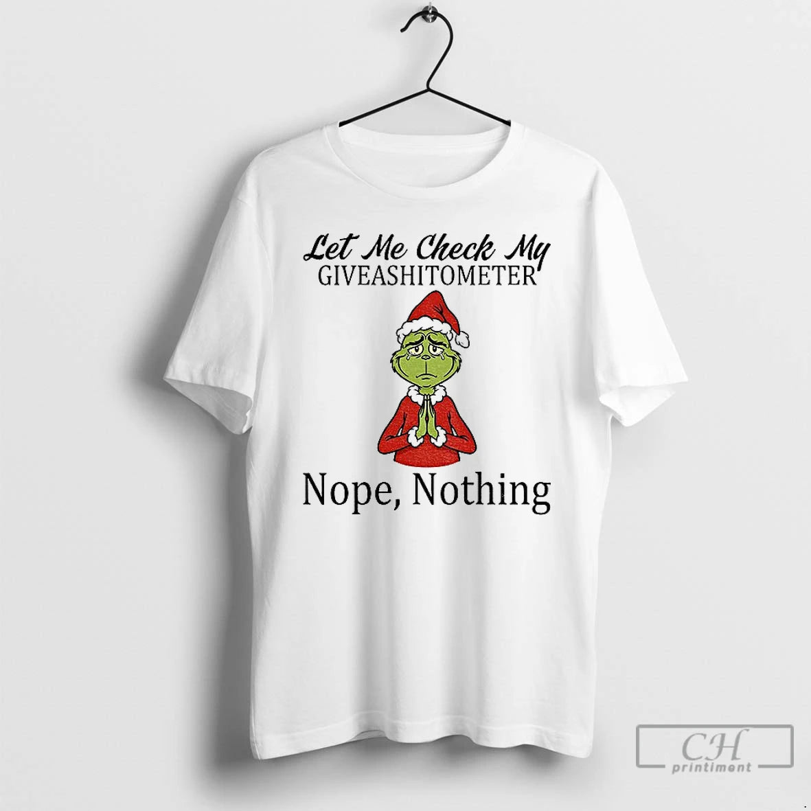 Classic Grinch Santa Hat Let Me Check My Giveashitometer Nope Nothing Christmas T Shirts