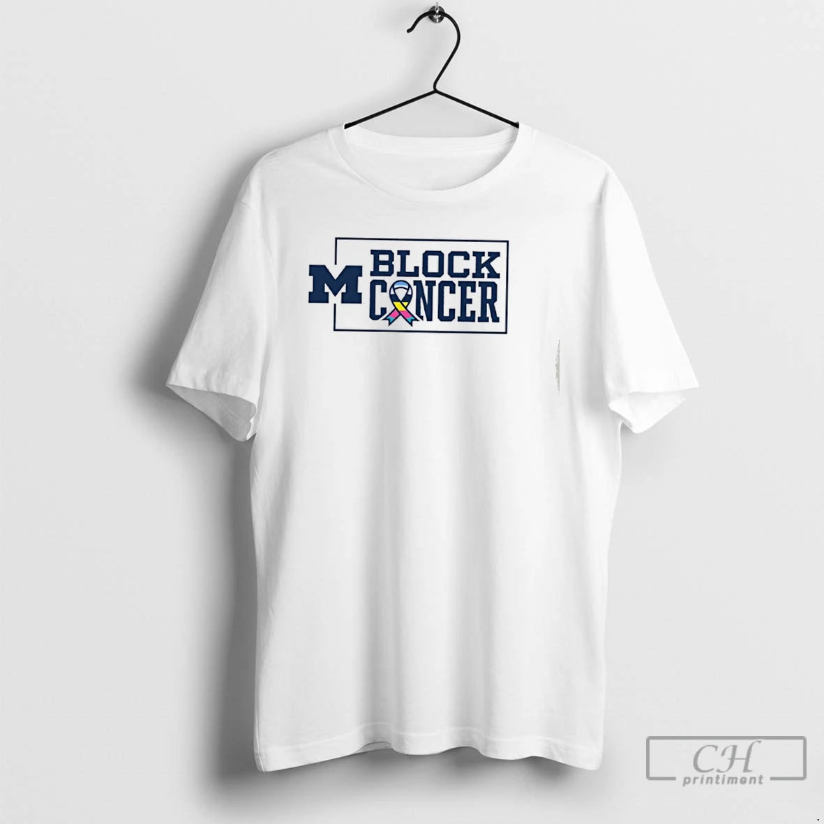 Classic Michigan Wolverines Block Cancer Ribbon T Shirts