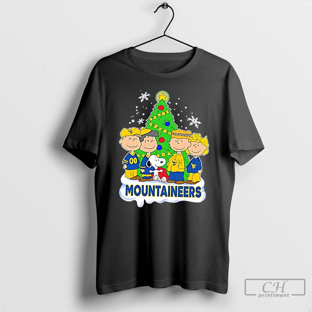Classic Peanuts Characters Christmas Wearing West Virginia Mountaineers T Shirts