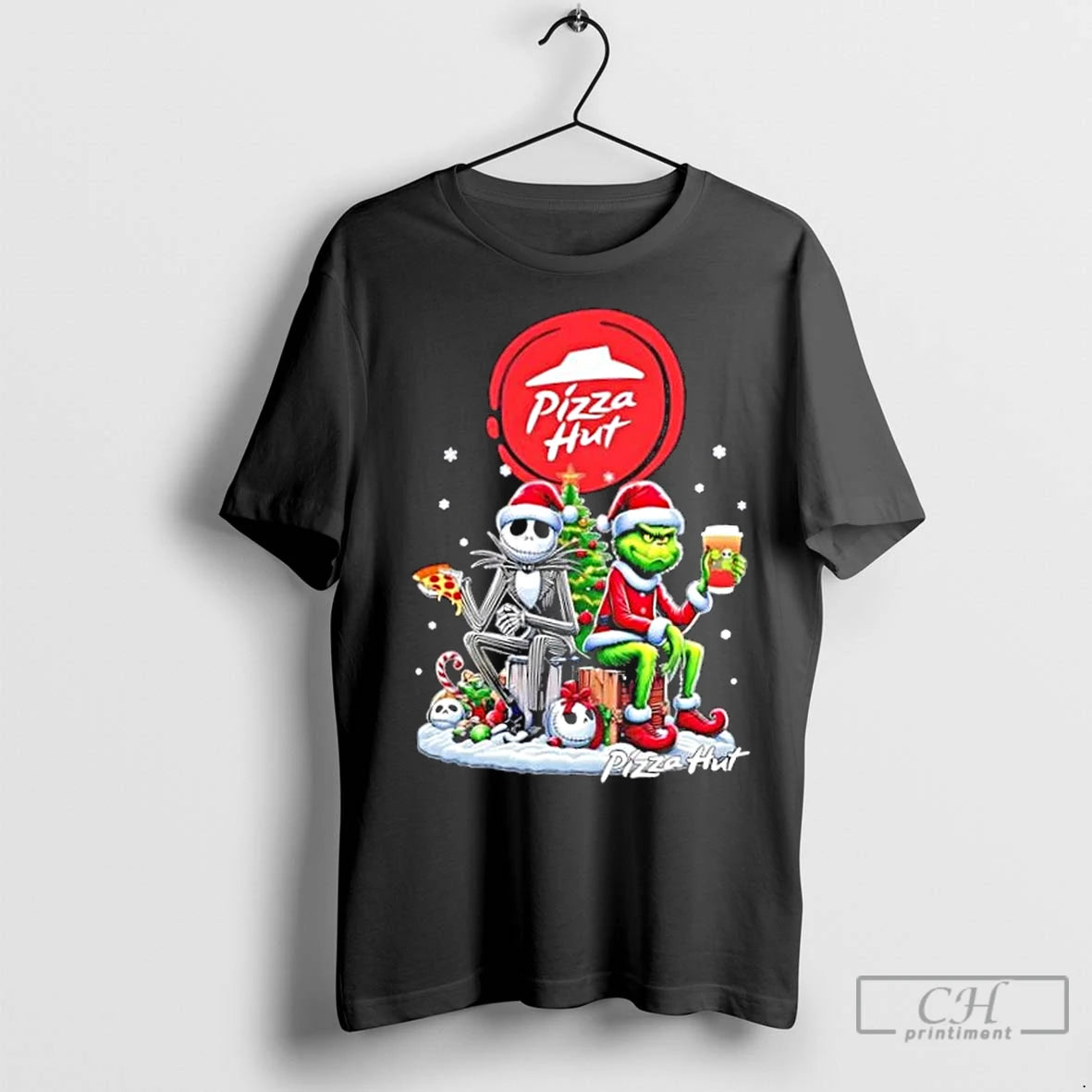 Classic Pizza Hut X Grinch And Jack Skellington Unwilling Friends Merry Christmas