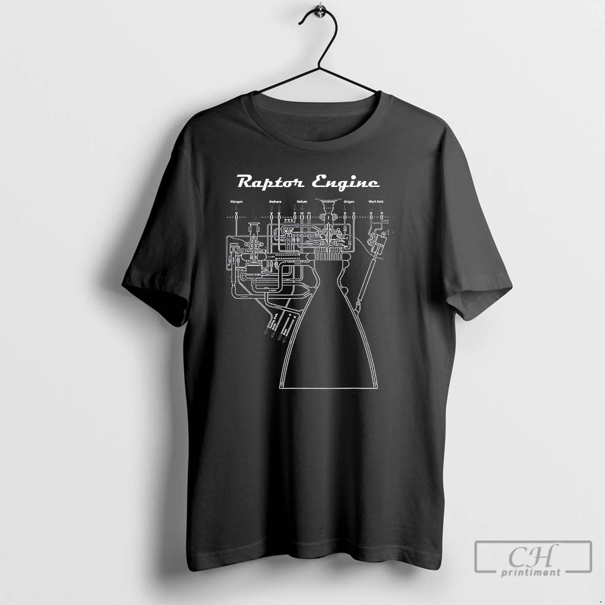 Classic Raptor Engine Blueprints Graphic T Shirts