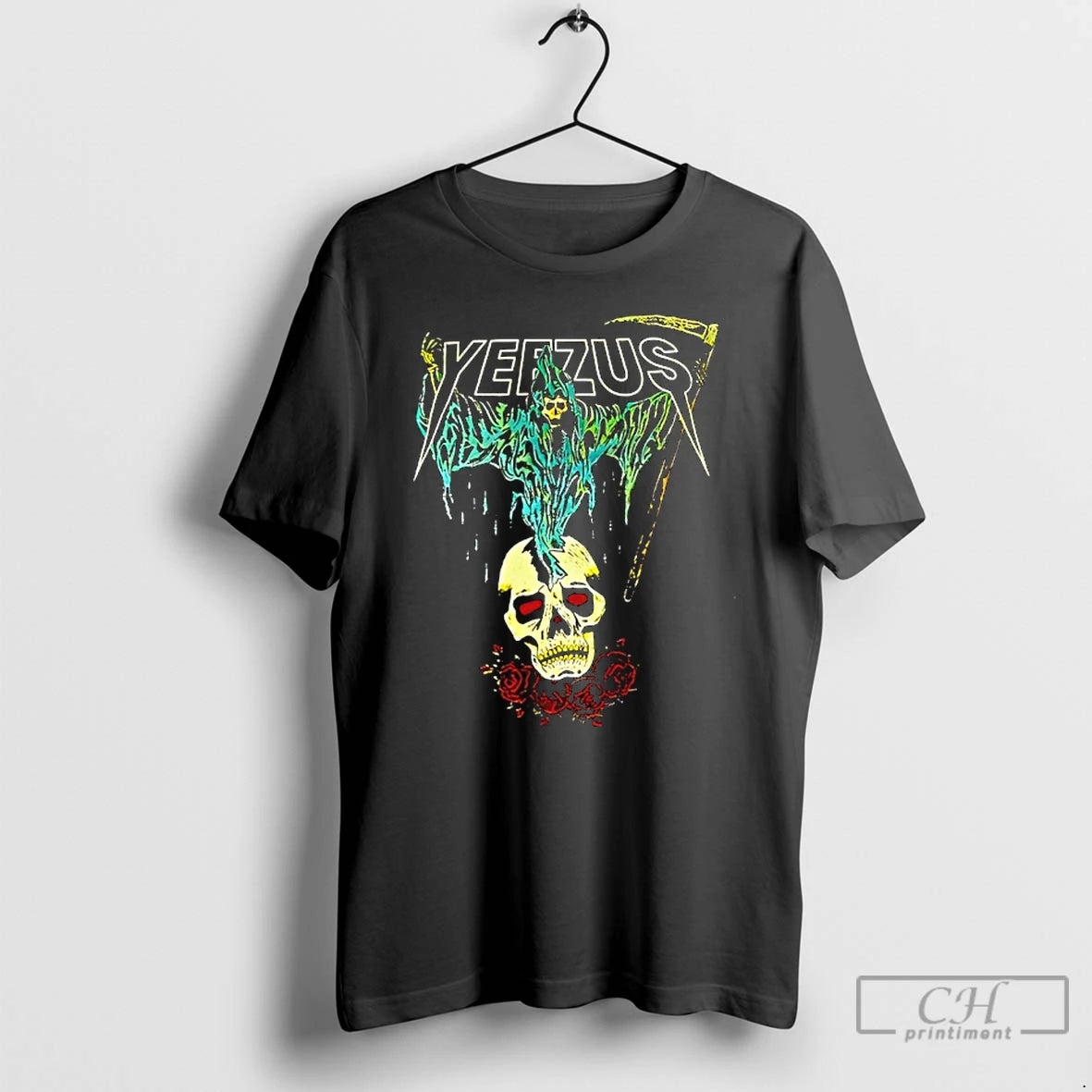 Classic Tee Kanye West Ye Yeezus Grim Reaper Skull And Roses T Shirts