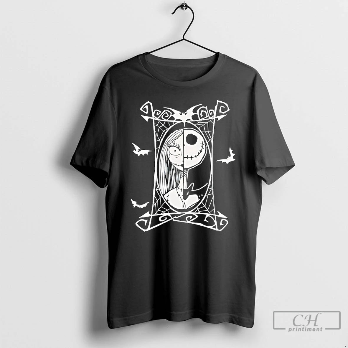 Classic The Nightmare Before Christmas Jack Sally Split Portrait Halloween T Shirts