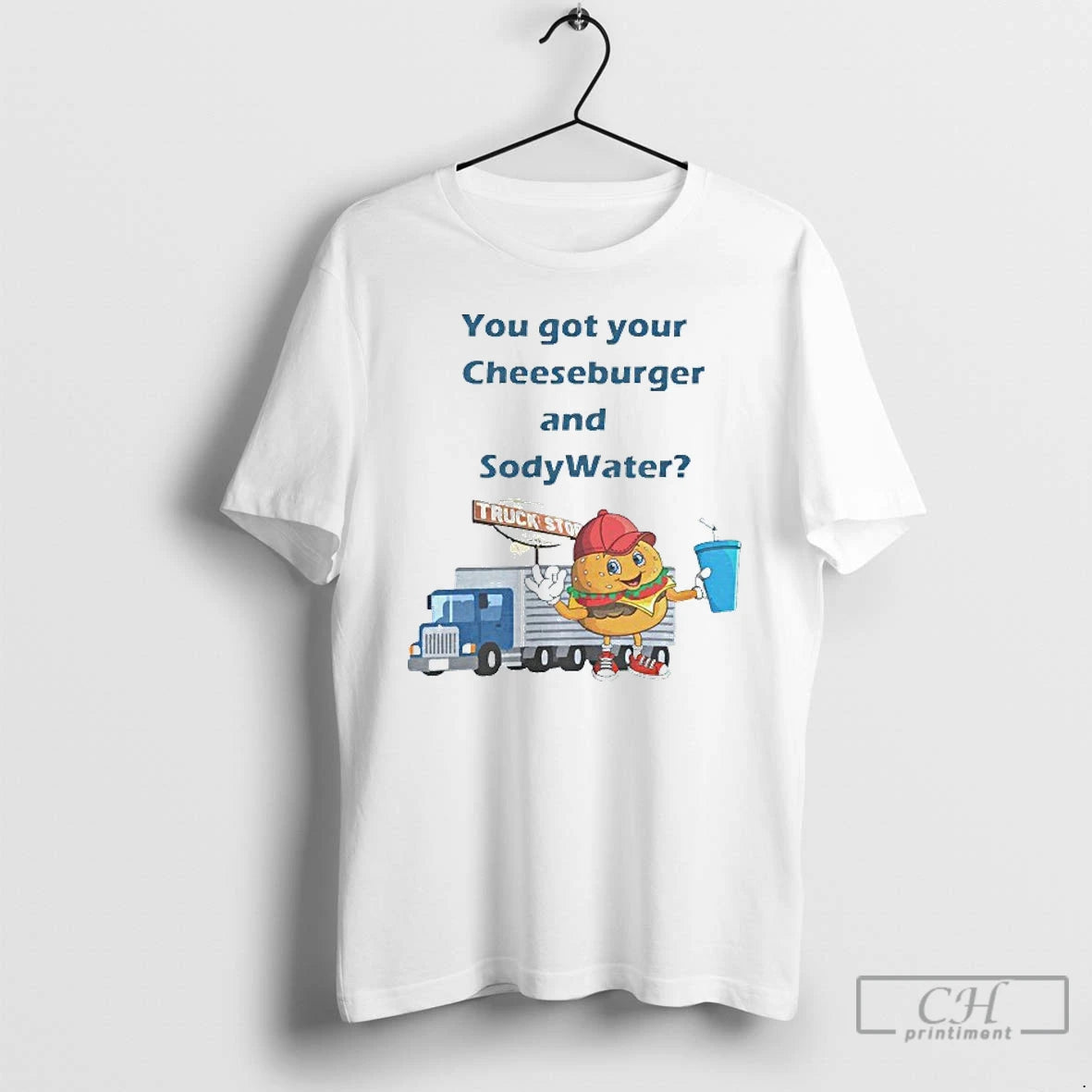 Classic You Got Your Cheeseburger And Soda Water Truck Stop Mens White Tee T Shirts