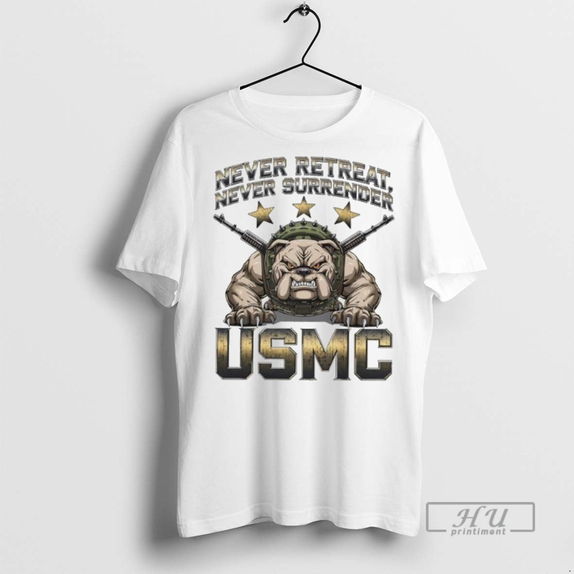 Limited Edition Bulldog Never Retreat Never Surrender Usmc Marine Corps Military Veteran Patriotic Graphic Tee