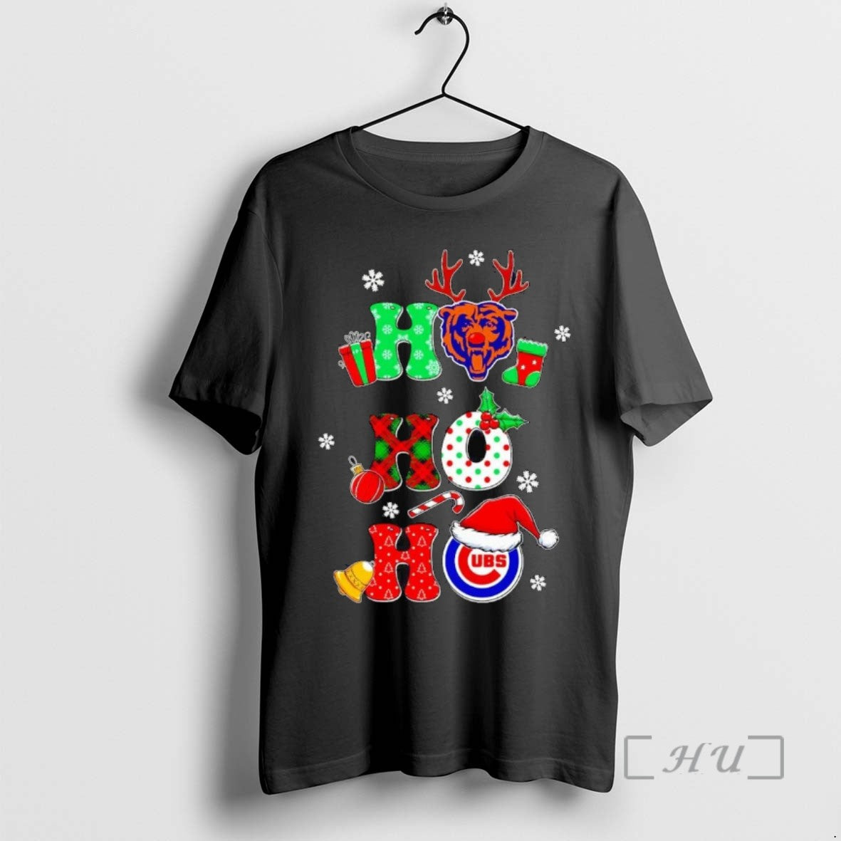 Limited Edition Chicago Sports Teams Bears And Cubs Ho Ho Ho Christmas Tee Shirt Sweater