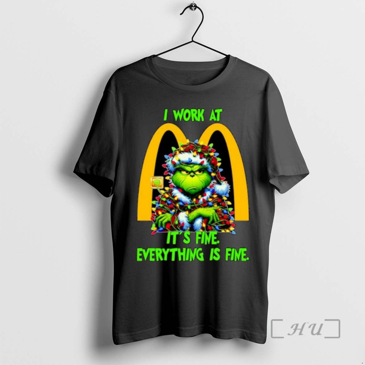 Limited Edition Grinch Santa I Work At Mcdonalds Its Fine Everything Is Fine Christmas Lights