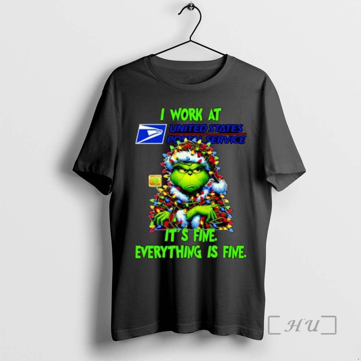 Limited Edition Grinch Santa I Work At Usps Its Fine Everything Is Fine Christmas Lights
