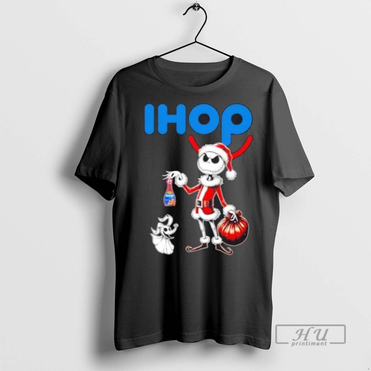 Limited Edition Ihop X Jack Skellington Santa Isnt Real Christmas Graphic Tee Shirt Sweatshirt Hoodies