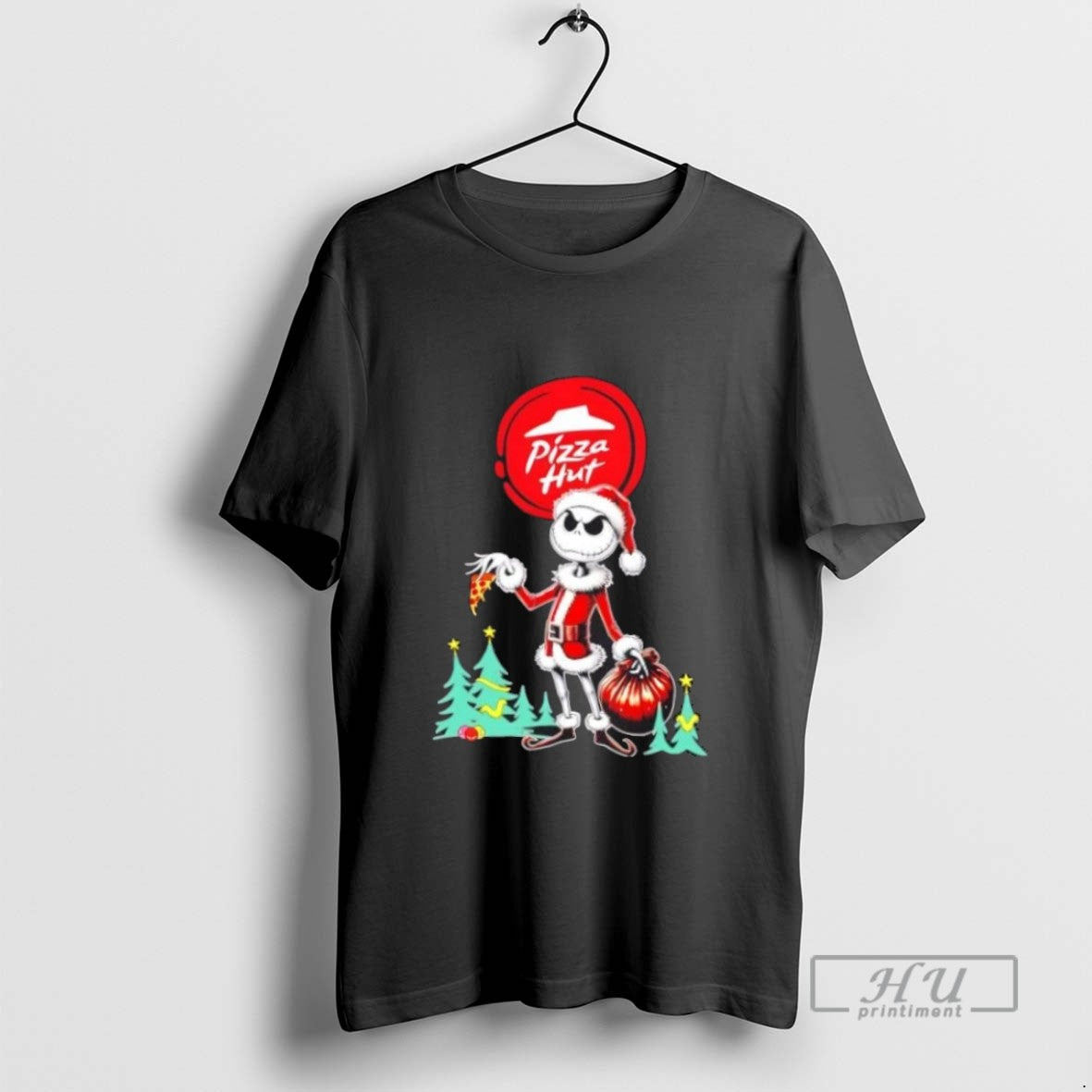 Limited Edition Pizza Hut X Jack Skellington Santa Isnt Real Christmas Graphic Tee Shirt