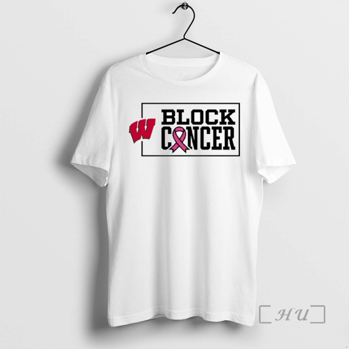 Limited Edition Wisconsin Badgers Block Cancer Pink Ribbon Tee Shirt Sweater
