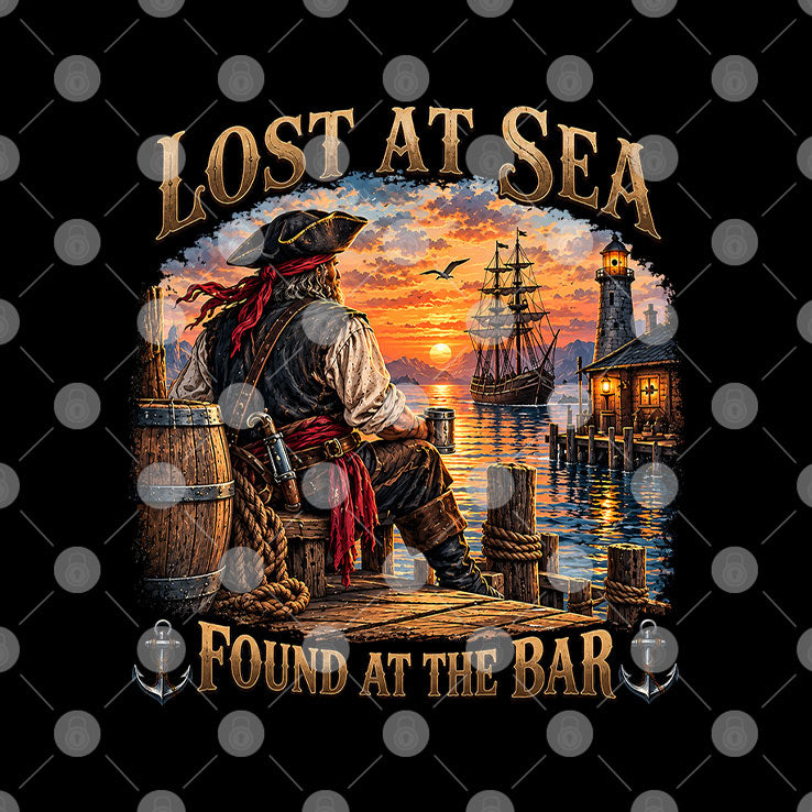 Lost At Sea Found At The Bar Funny Cruise Sarcastic Humor T Shirt