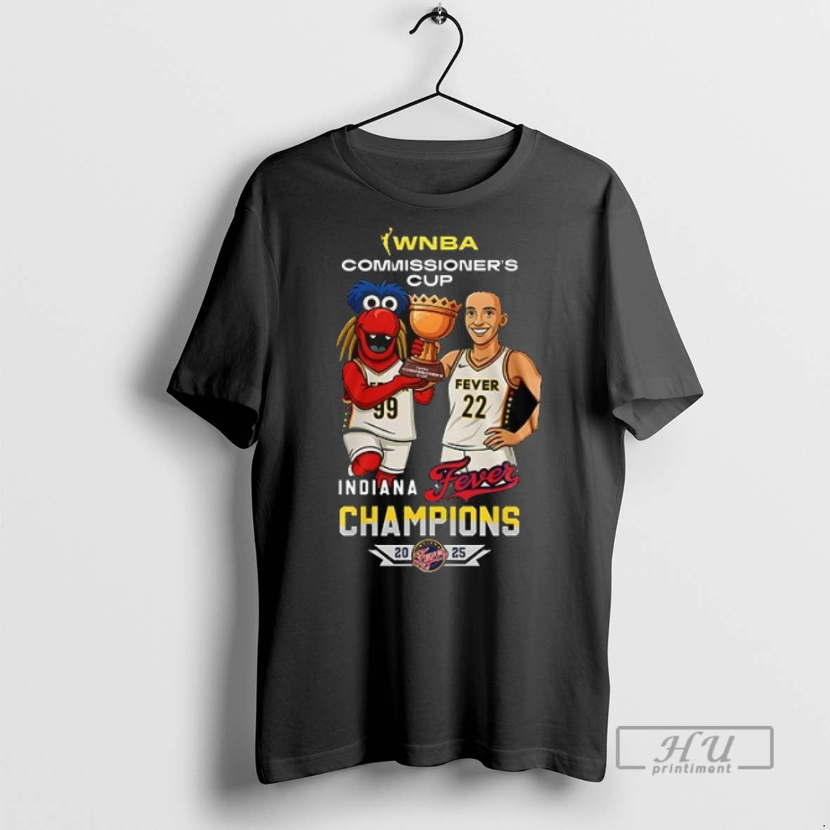 New Indiana Fever Caitlyn Clark 2025 Wnba Commissioners Cup Champions Mascot Art Double Sided Tee