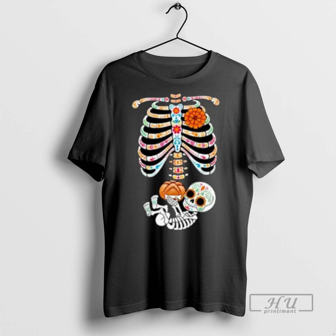 New Pregnancy Skeleton Dia De Los Muertos Belly Bump Ornaments Tee Shirts Sweatshirt Hoodies