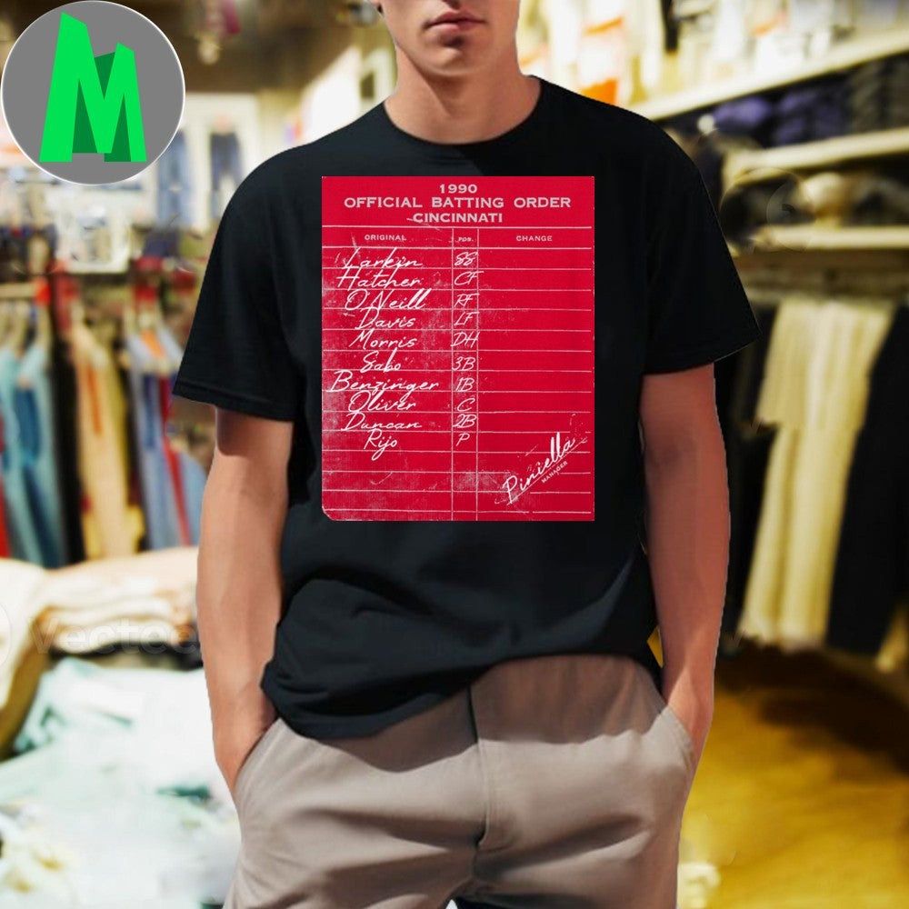 1990 Cincinnati Reds Official Batting Order Unisex