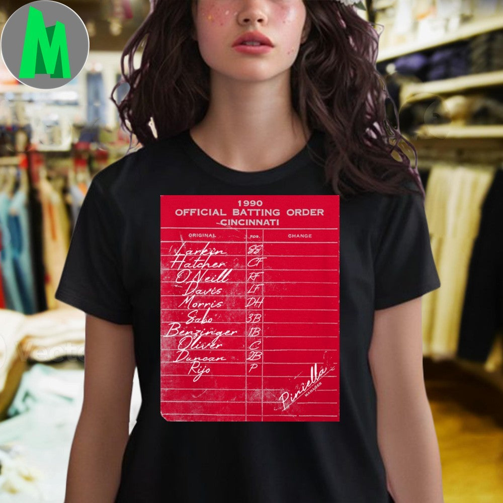 1990 Cincinnati Reds Official Batting Order Unisex