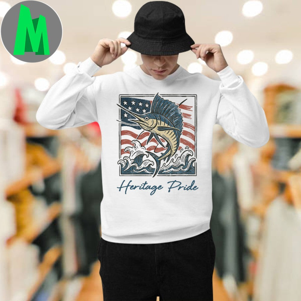 American Flag Jumping Sailfish Ocean Background Shirt Unisex