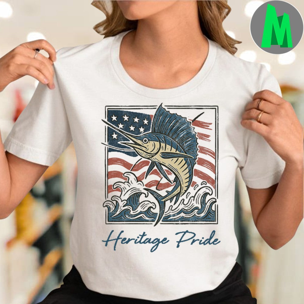American Flag Jumping Sailfish Ocean Background Shirt Unisex