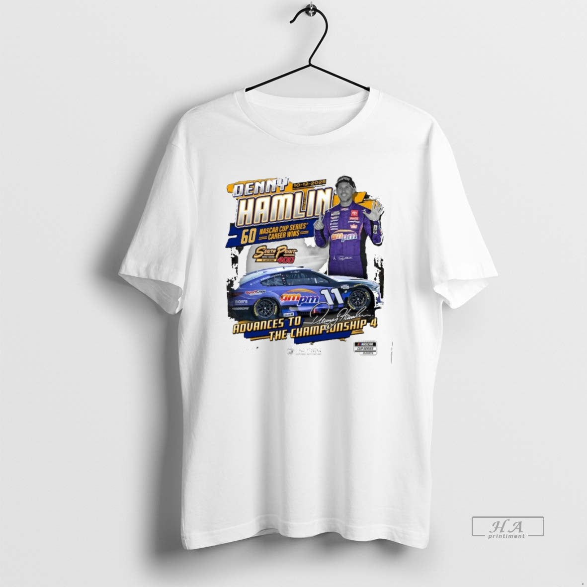 Official Denny Hamlin Checkered Flag Sports 10 12 2025 South Point 400 Race Winner Signature