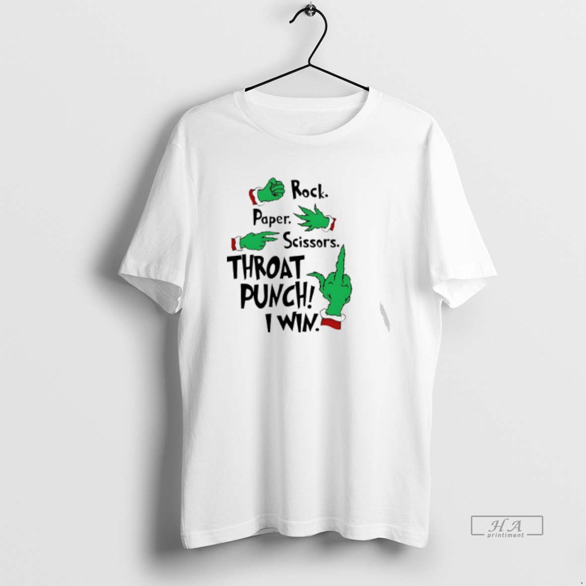 Official Grinch Hand Rock Paper Scissors Throat Punch I Win