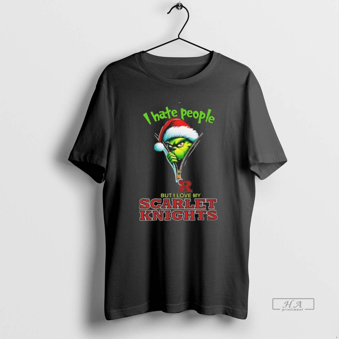 Official Grinch Santa Hat I Hate People But I Love My Rutgers Scarlet Knights Christmas