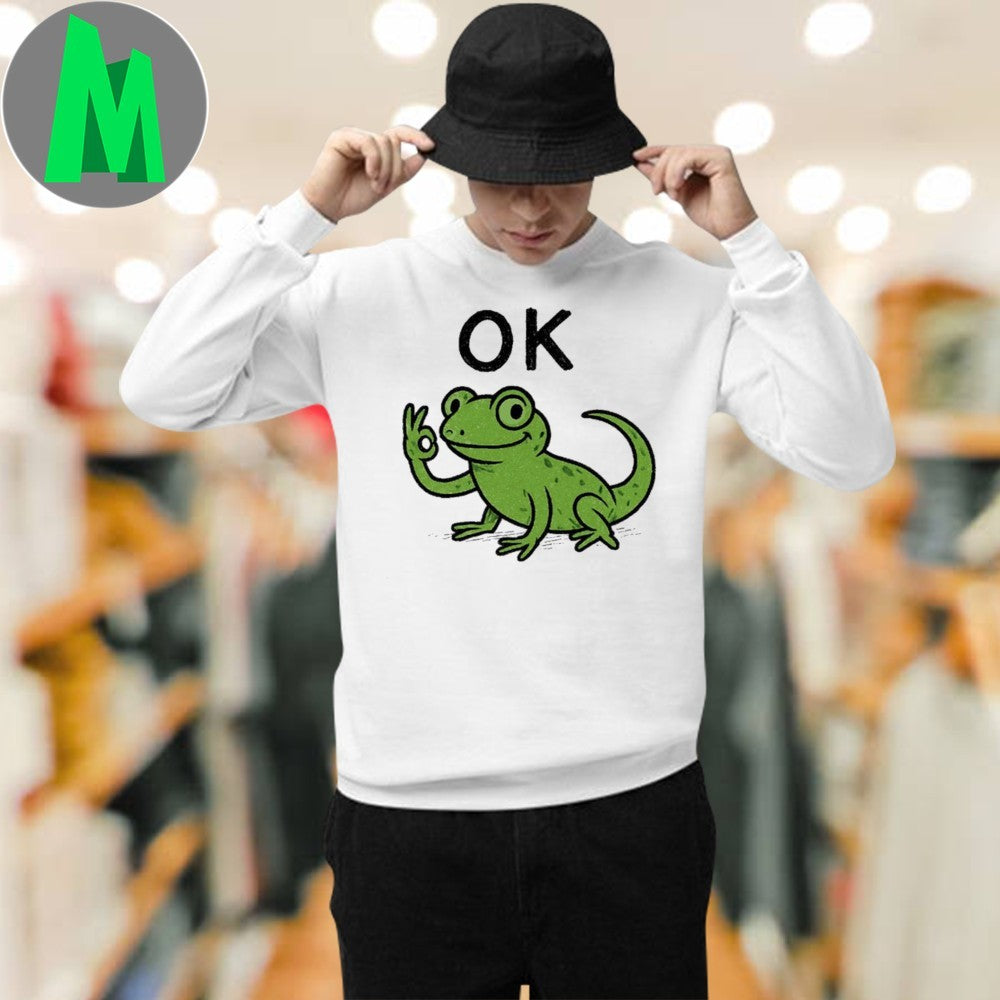 Lizard Hitting Button On Shirt Unisex