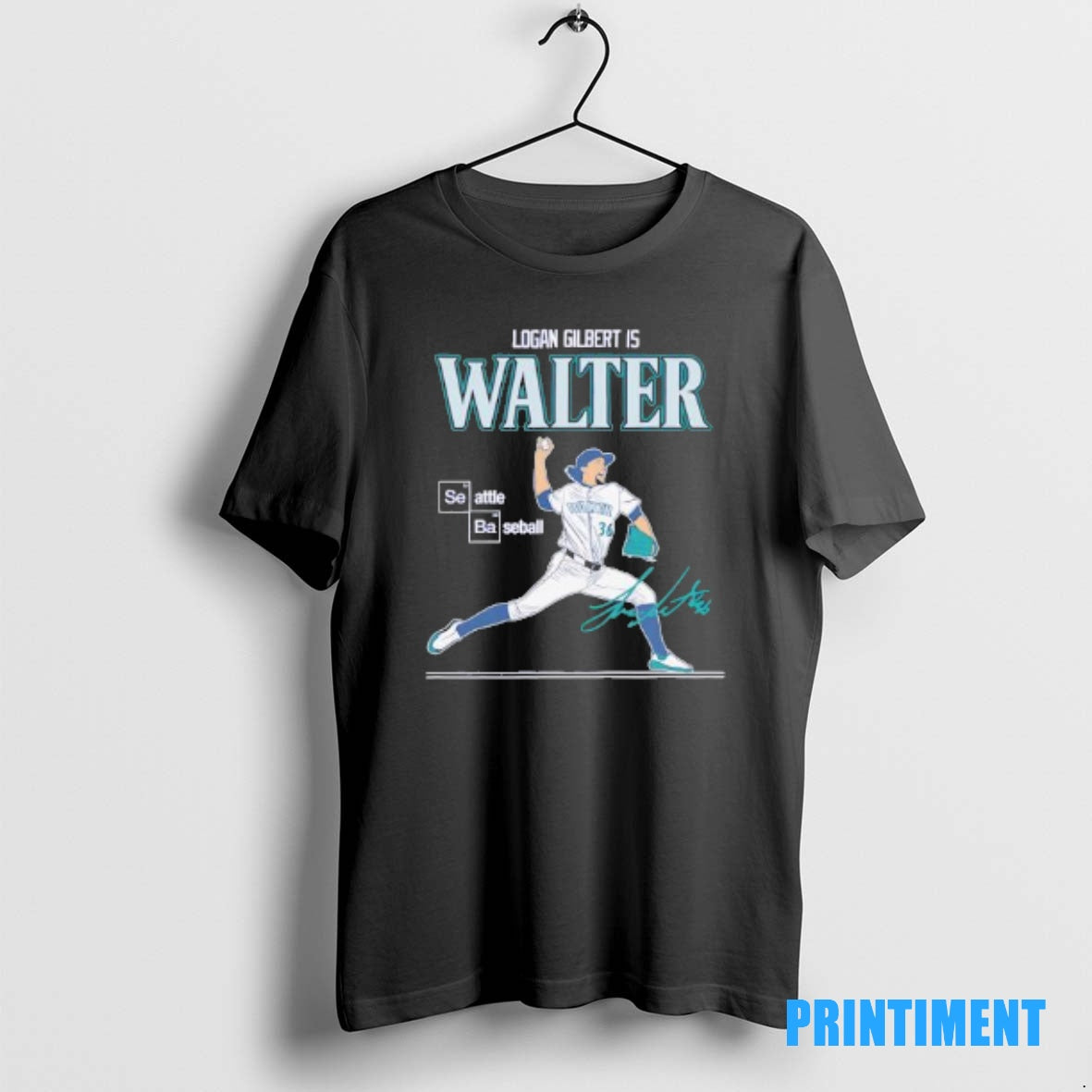 Official Logan Gilbert Is Walter Seattle Mariners Mlb 2025 Baseball Signature Tee Sweater