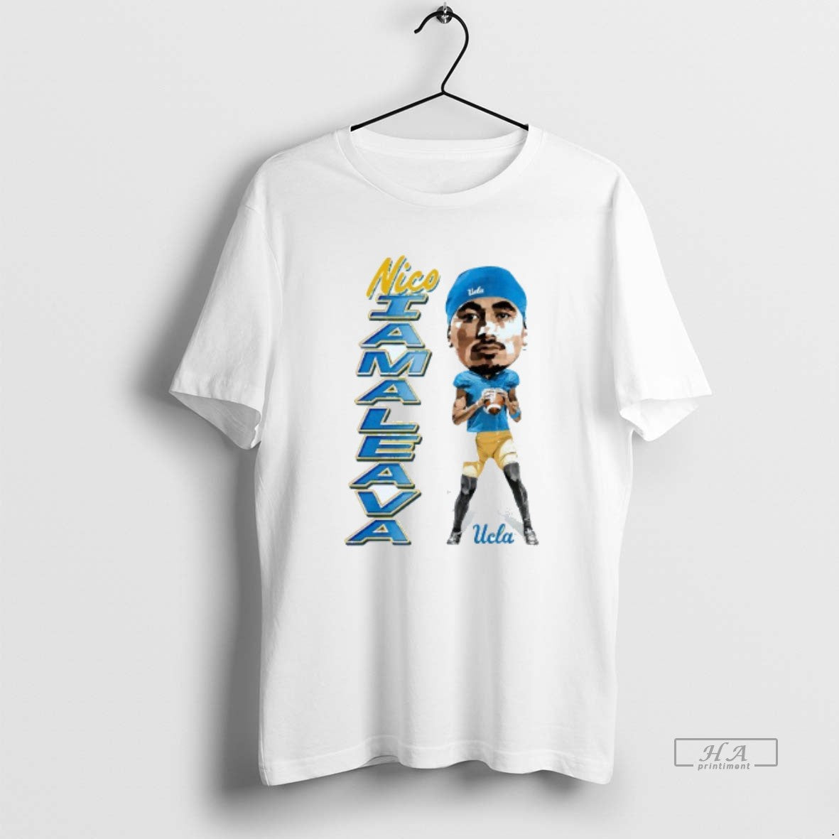 Official Nico Iamaleava Caricature Big Head Ucla Bruins Mens White Tee