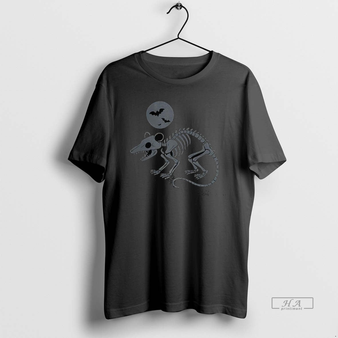 Official Playing Opossum Skeleton Under Moon With Bats Halloween
