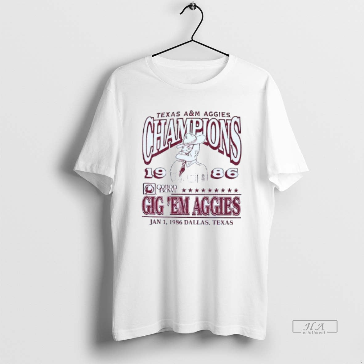 Official Texas Am Aggies 1986 Cotton Bowl Champions Gig Em Aggies Mens White Tee
