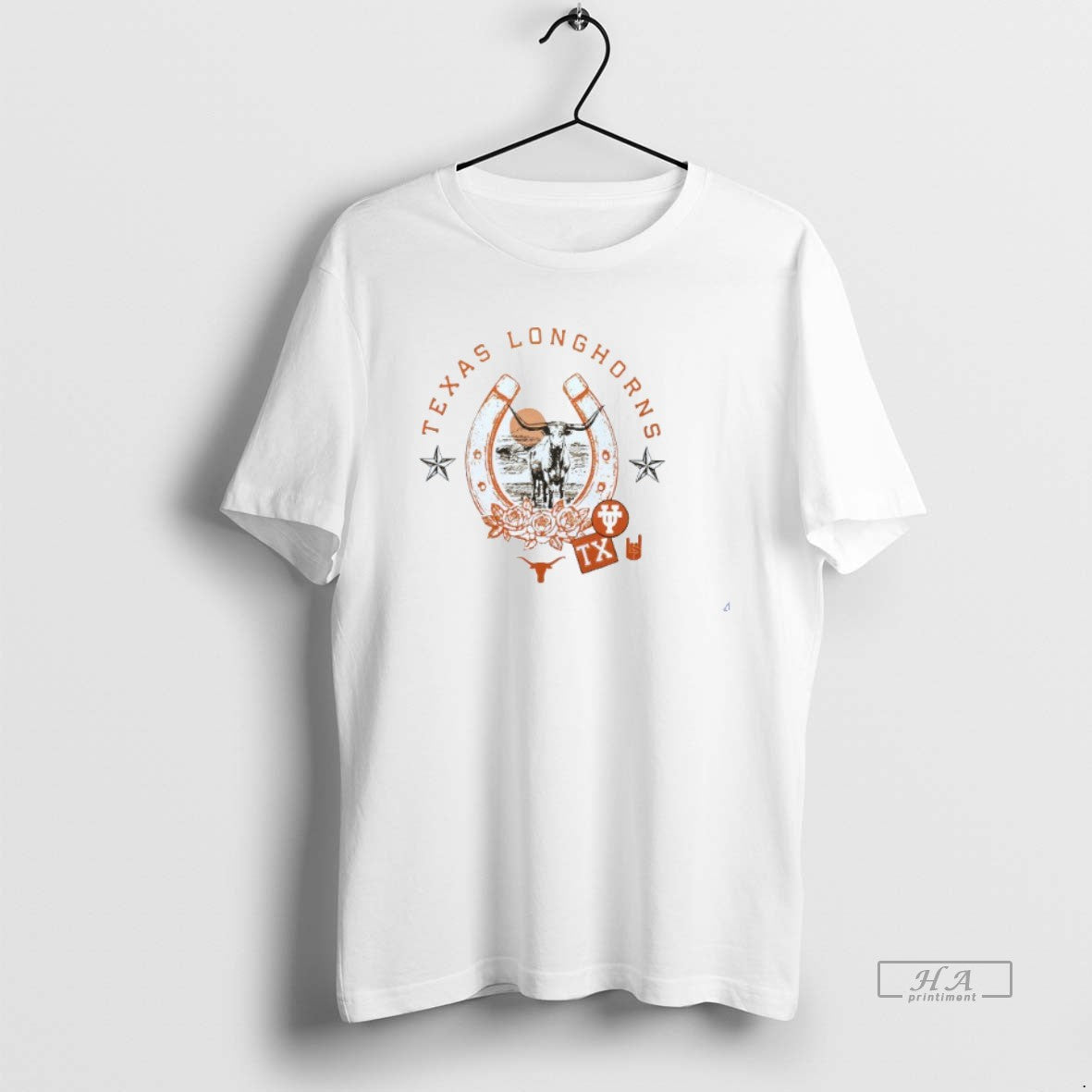 Official Texas Longhorns Bevo In Horseshoe Mens White Tee