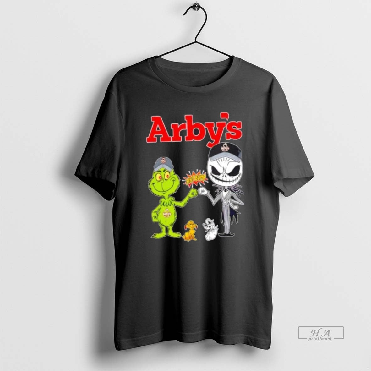 Official Trendy Arbys X Grinch And Jack Skellington Fist Bump Uniwilling Friends