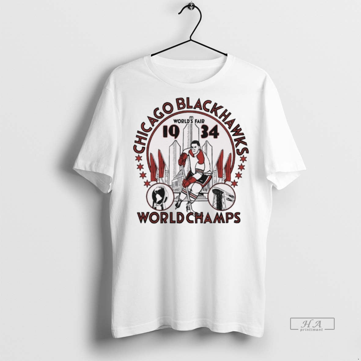 Official Trendy Chicago Blackhawks Worlds Fair 1934 World Champs Homage Tee Sweater