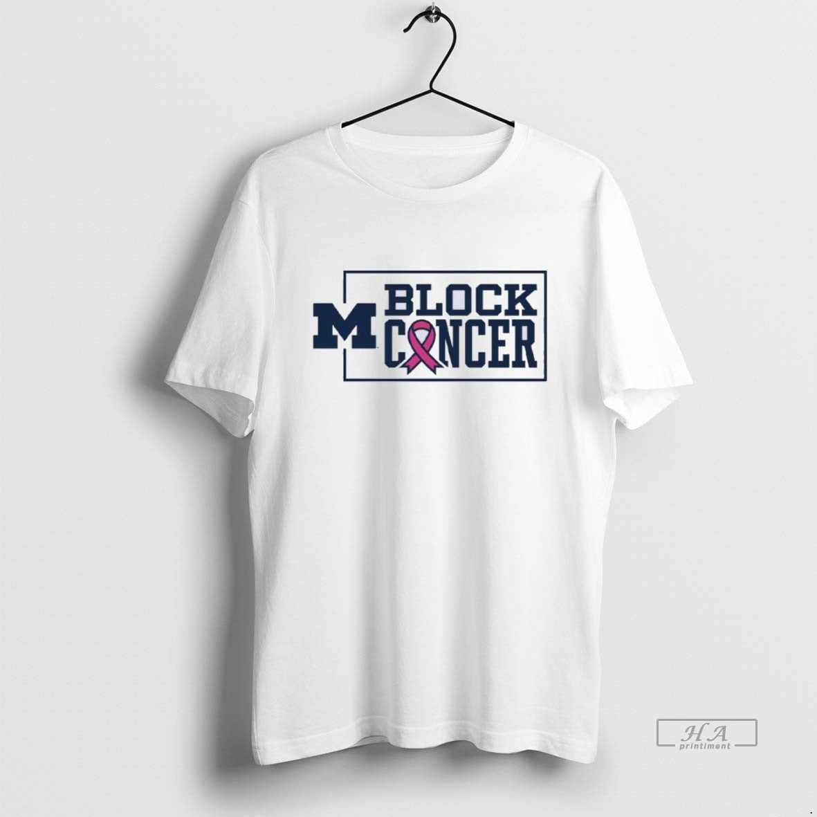 Official Trendy Michigan Wolverines Block Cancer Pink Ribbon