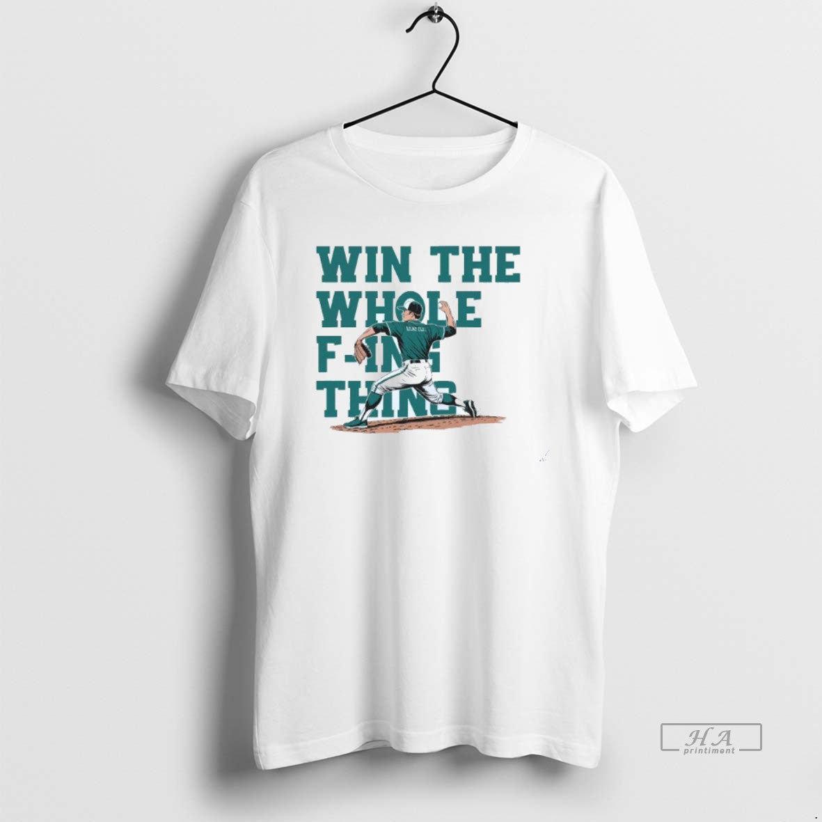Official Win The Whole Fing Thing Seattle Mariners Baseball Playoff Mens White Tee
