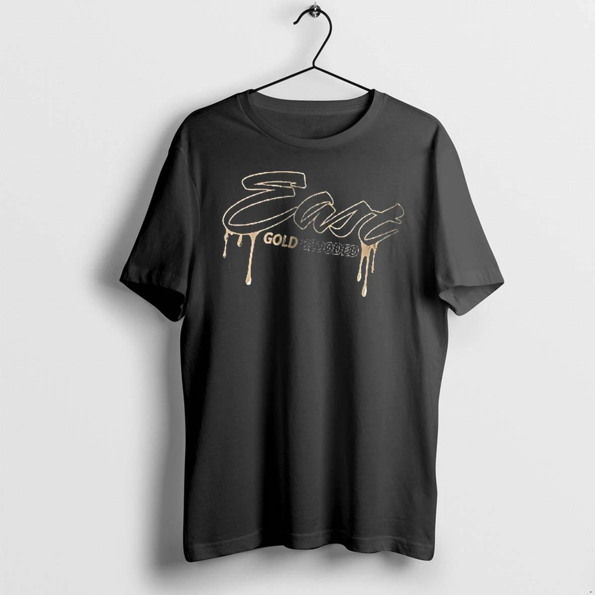 Officials East Gold Blooded Metallic Dripping Cursive Script Typography Drips Men T Shirt Sweater