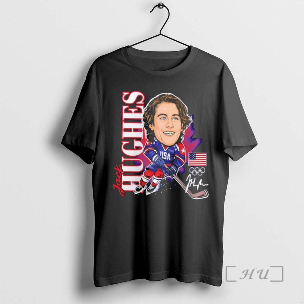 Officials Jack Hughes Usa Hockey Gold Medal Player Caricature Signature Unisex