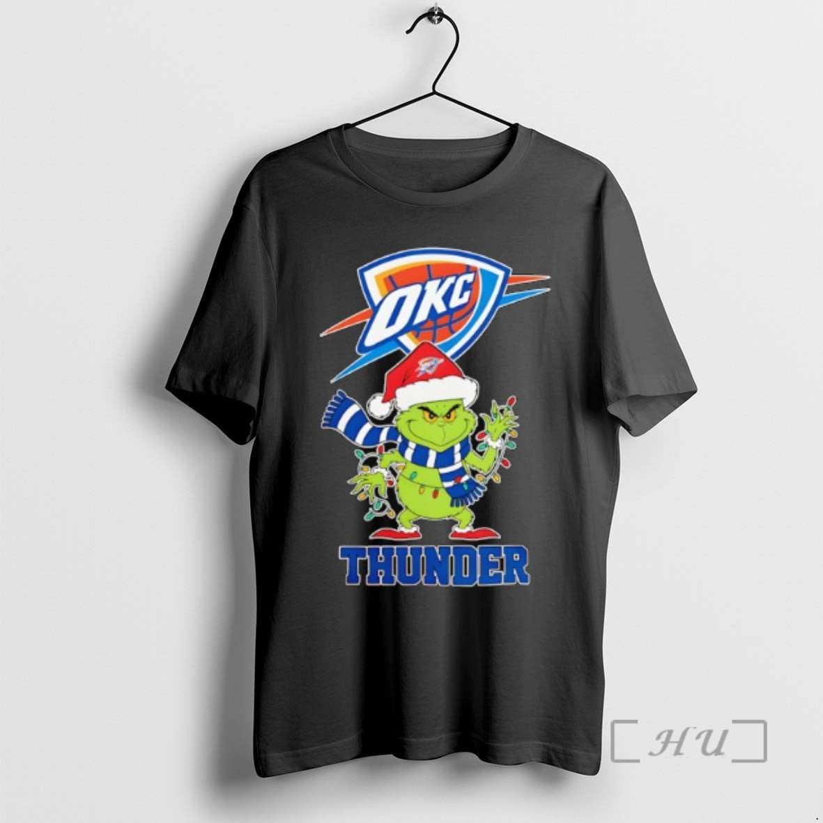 Officials Oklahoma City Thunder Christmas Grinch Santa Hat Holiday Tee Sweater