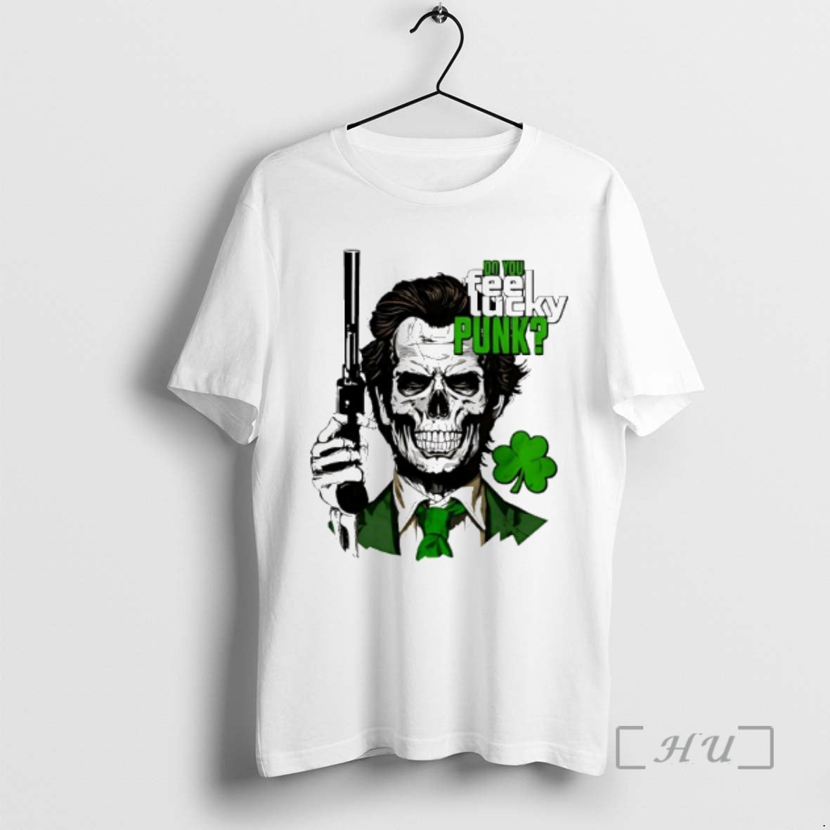 Officials Skull Holding Gun Do You Feel Lucky Punk Shamrock Unisex