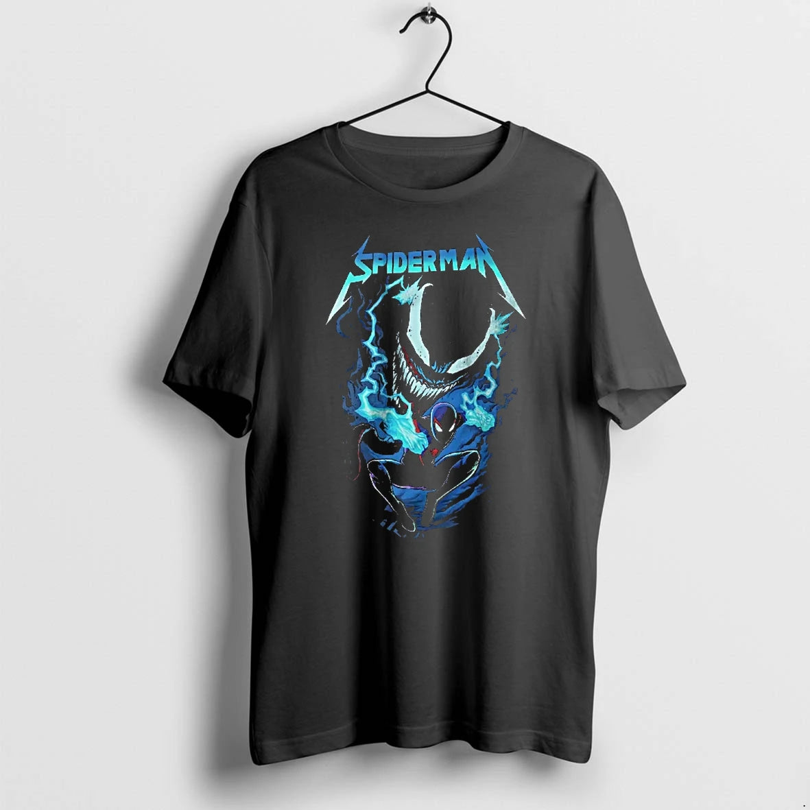 Officials Spiderman Miles Morales Charging Cyan Lightning Fanged Venom Youth T Shirt Sweater
