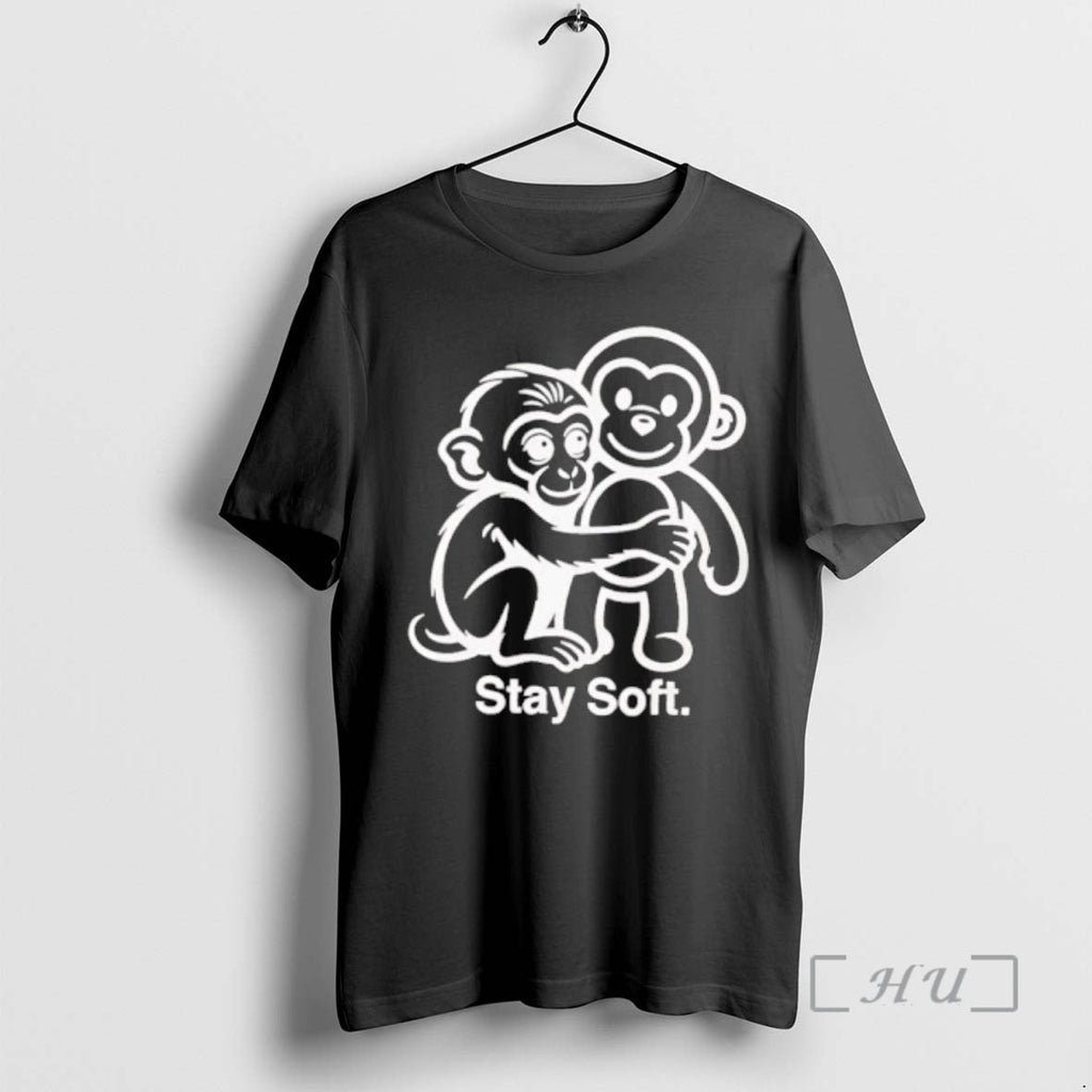 Officials Stay Soft Monkey Hugging Monkey White Line Art Unisex
