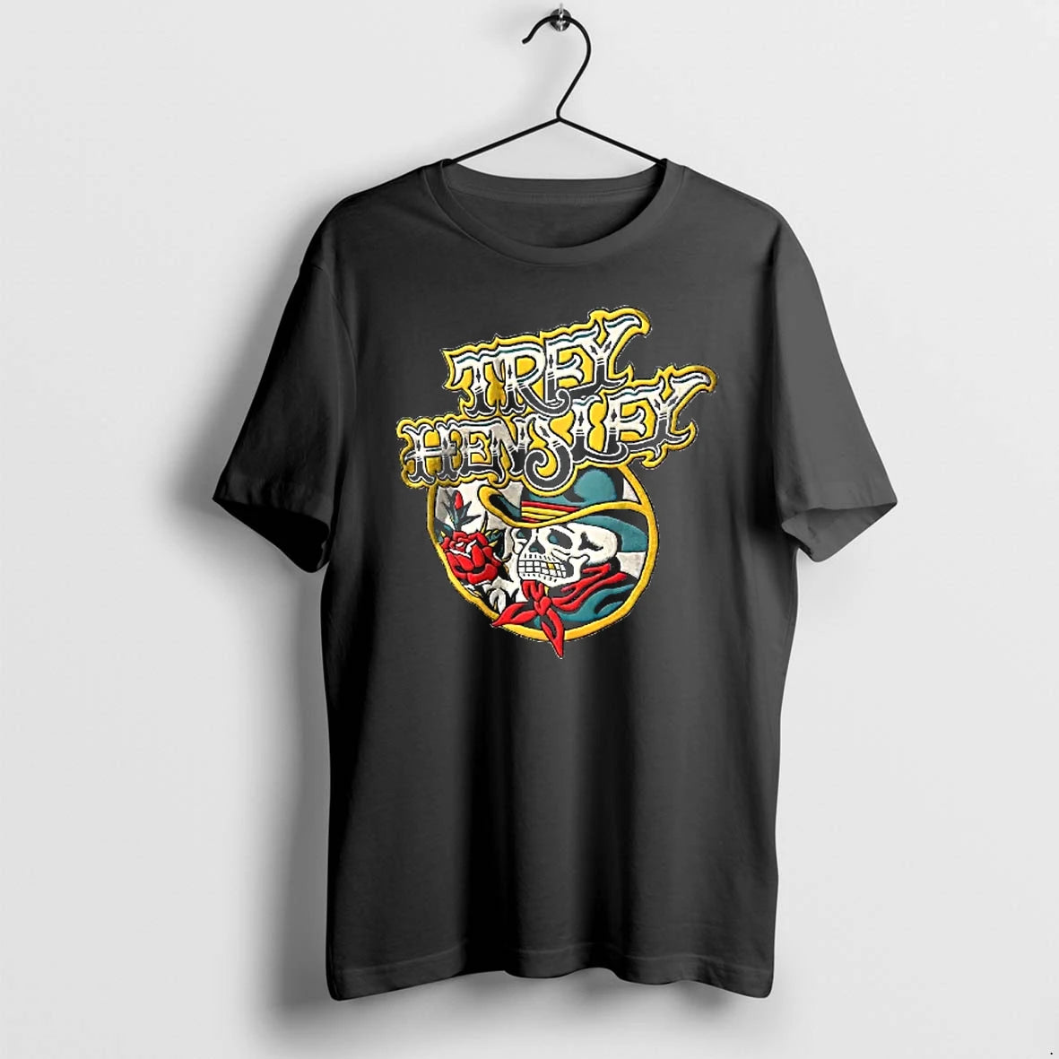 Officials Trey Hensley Traditional Tattoo Skeleton Cowboy Red Rose Youth T Shirt Sweater
