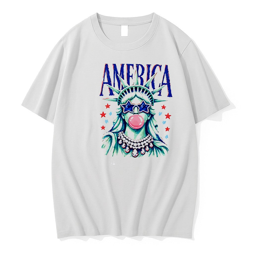 Original America Statue Of Liberty Blowing Bubble Gum 4th Of July Tee Tshirts Unisex