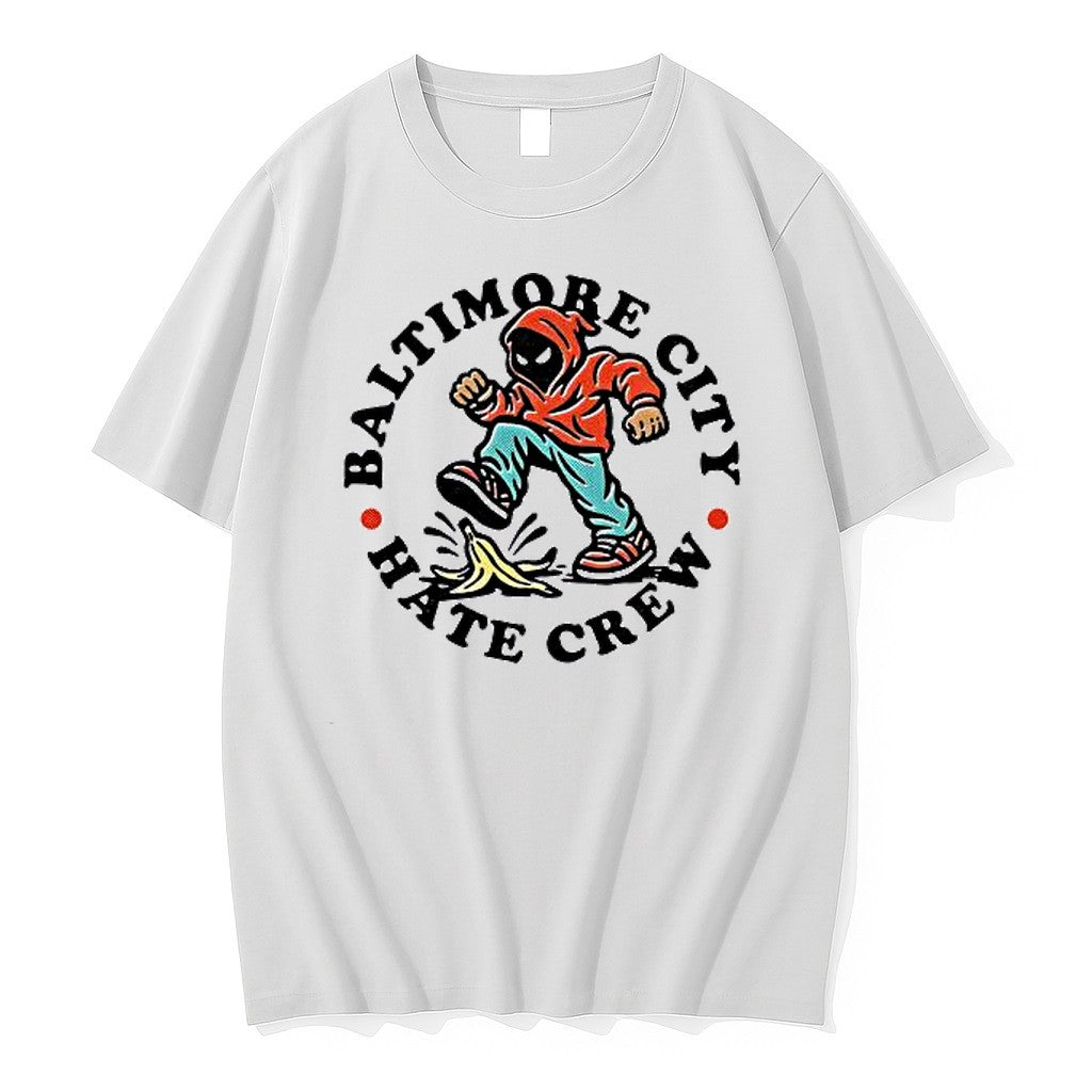 Original Baltimore City Hate Crew Hooded Figure Stepping On Banana Peel Tshirts Unisex
